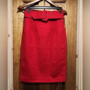 Vintage Ann Taylor 100% Wool Red Belted Skirt